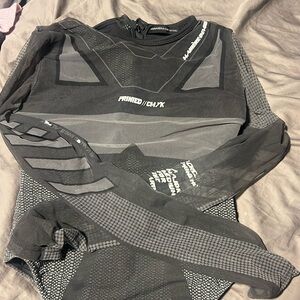 Maniere De Voir Grey Two Piece Set “Technical Print Mesh Bodysuit-Grey”